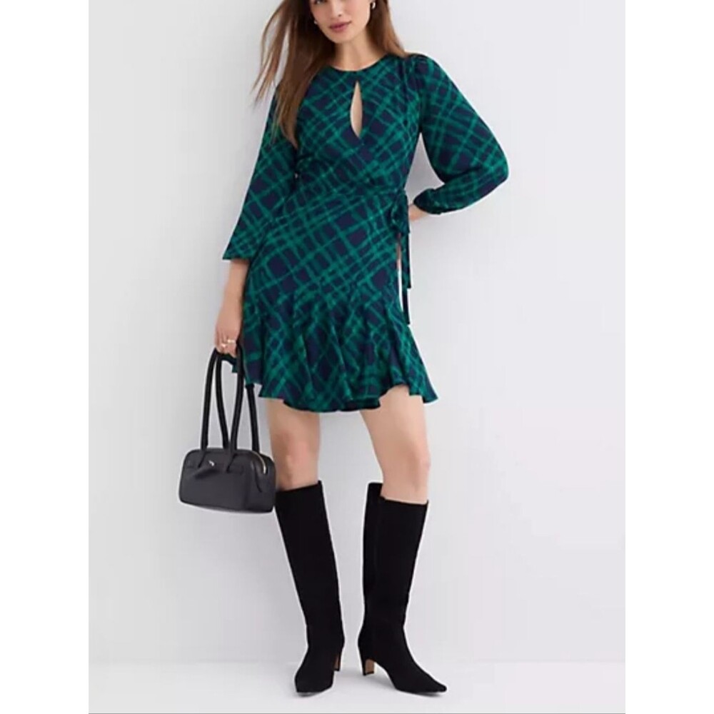 LOFT Size 18 Plaid Keyhole Godet Flare Career Dress
